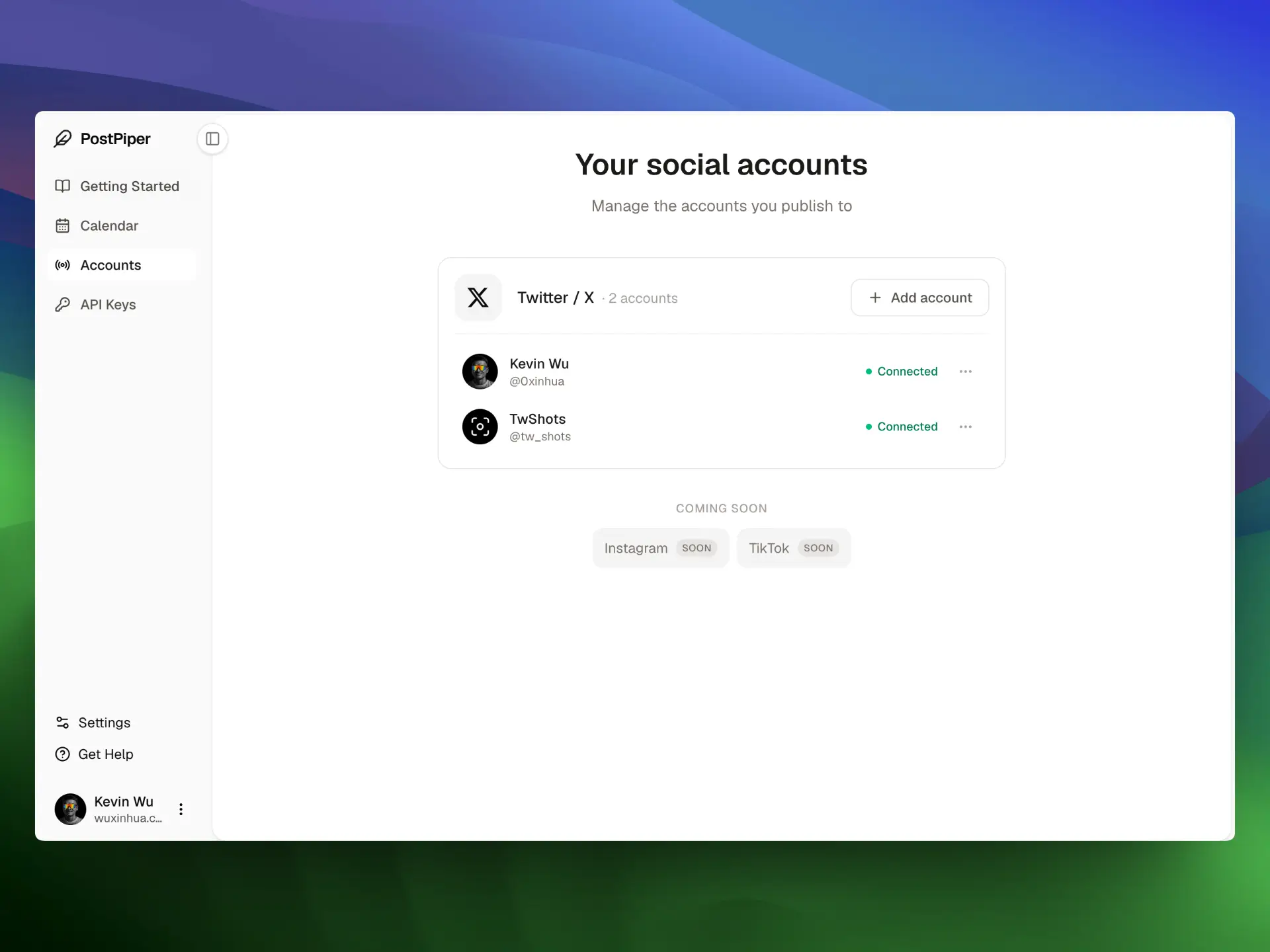 PostPiper connecting unlimited social media channels under one plan with no per-seat pricing