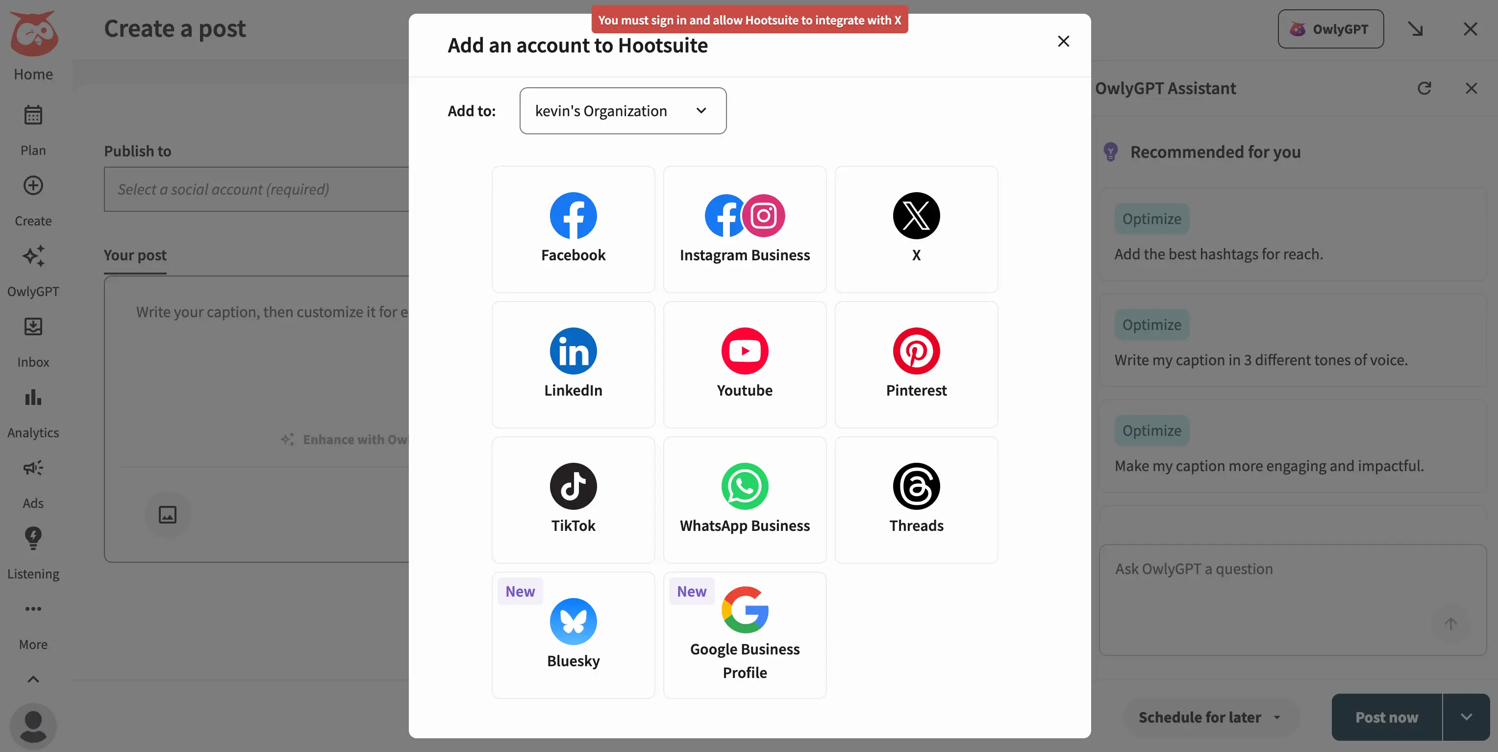 hootsuite X post connection hootsuite X post connection