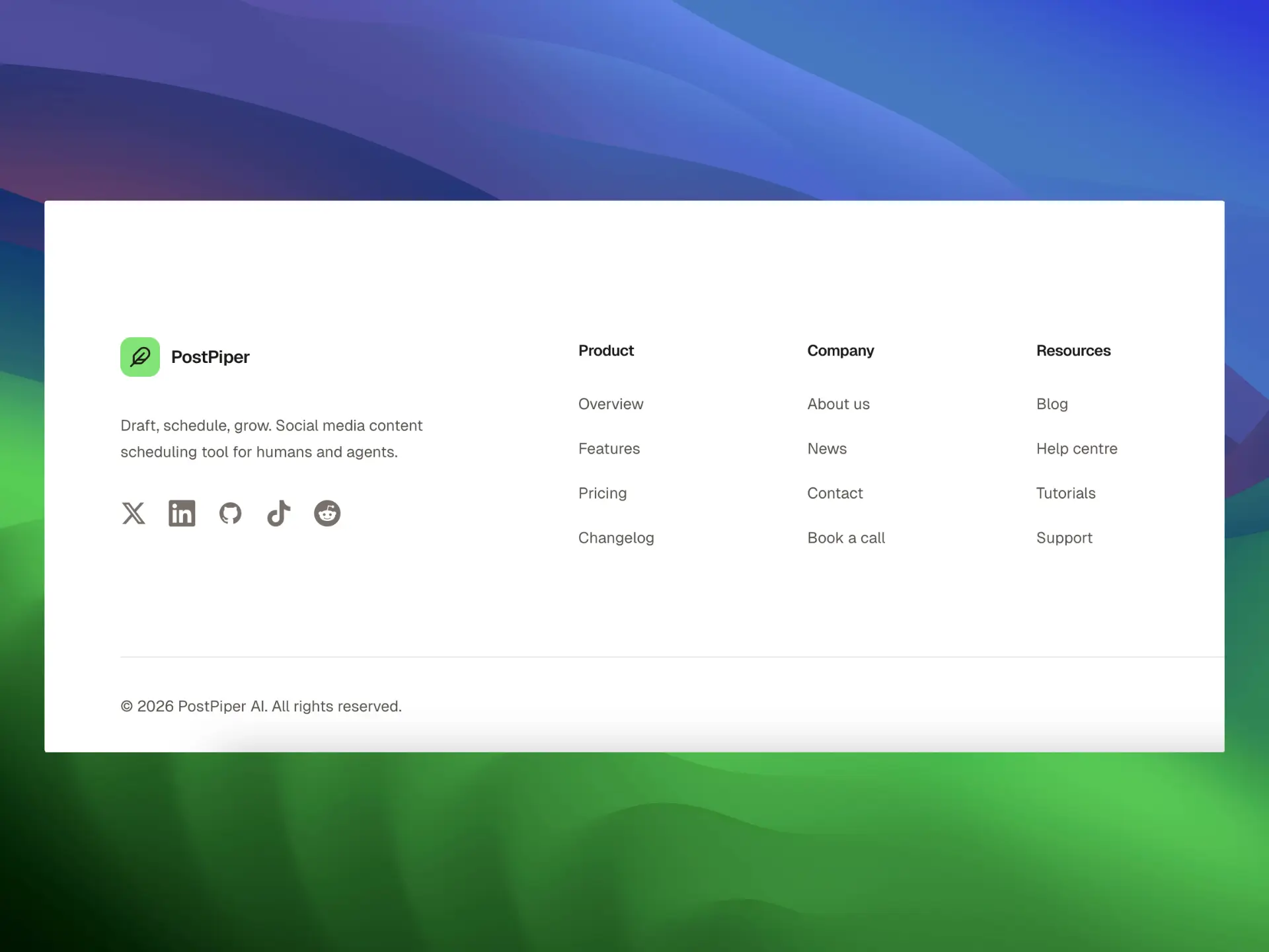 PostPiper footer design — updated site footer layout and navigation