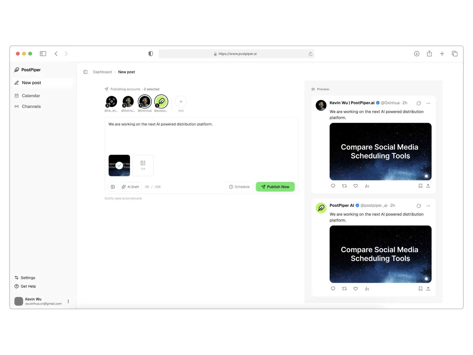 PostPiper content calendar and scheduling dashboard